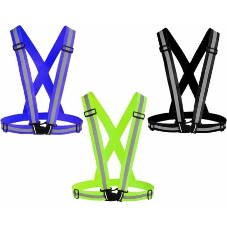 Hoopzi - 3Pack Reflective Vest Running Gear, Adjustable Safety Vests High Visible Reflective Belt Straps - Green+Dark Blue+Black