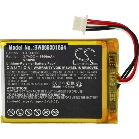 Battery Replacement for Polar G484466P for gps Bicycle Bike Computer Speedometer (1400mAh, 3.7 v, Li-polymer) - Vhbw