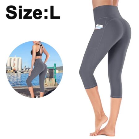 1 stk. Højtaljede Yoga Bukser Dame Workout Capris Leggings med Lommer