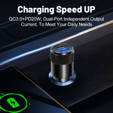 38W Car Charger, USB C PD20W Fast Charging, USB A QC3.0 3.1A for iPhone 14/13/12/11/X/XS, Samsung S21/S20/S10/S9/S8, iPad Pro/Air, Airpods Pro - Black