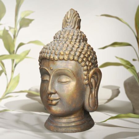 ECD Germany Buddha hoved statue 74,5 cm - lavet af polyresin - bronze look - til yoga, feng shui eller meditationsværelse - hus, lejlighed og have -