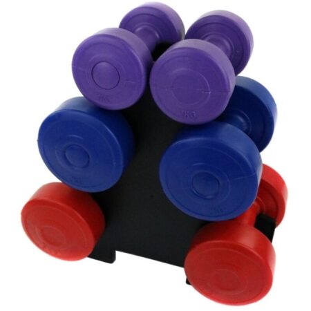 Oypla - 12kg Vinyl Hand Dumbbell Workout Weight Set Including Stand