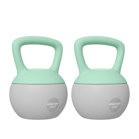 SPORTNOW 2 x 10kg Soft Kettlebell, Kettle Bell with Non-Slip Handle, for Home Gym, Strength Training, Cardio - Grey and Green Aosom UK