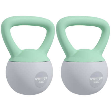 SPORTNOW 2 x 4kg Soft Kettlebell, Kettle Bell with Non-Slip Handle, for Home Gym, Strength Training, Cardio - Grey and Green Aosom UK