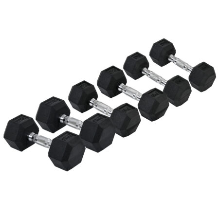 HOMCOM Rubber Dumbbell Set Sports Hex Weight Sets Home Gym Fitness Lift Strength Training Exercise 2 x 5kg, 2 x 6kg, 2 x 8kg Aosom UK