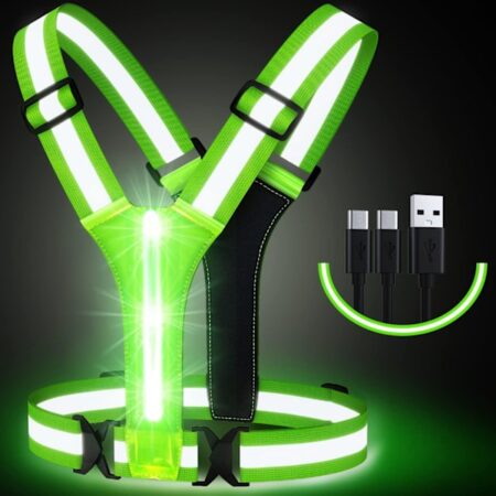 LED-refleksvest, USB-genopladelig, justerbar talje/skulder - Green