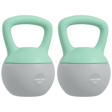 SPORTNOW 2 x 6kg Soft Kettlebell, Kettle Bell with Non-Slip Handle, for Home Gym, Strength Training, Cardio - Grey and Green Aosom UK