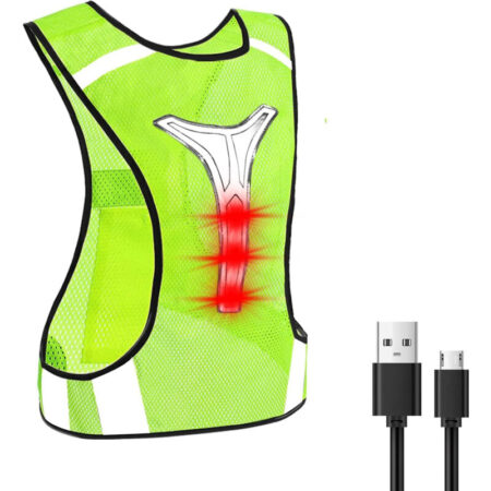 Safety Vest, Reflective Vest with Light, Safety Vest, Cycling, Reflective Vest, Adjustable Running Vest with 2 Reflective Strips for Jogging,