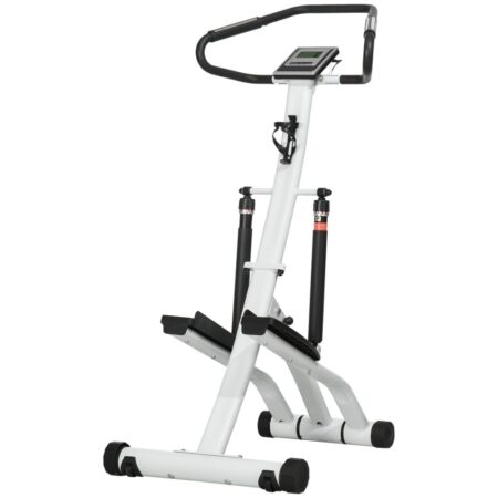 Stepper Med Håndtag, Fitness Motionscykel Med Lcd Skærm, Motionscykel Med 12 Modstandsniveauer Sort + Sølv 80 X 61 X 134 Cm