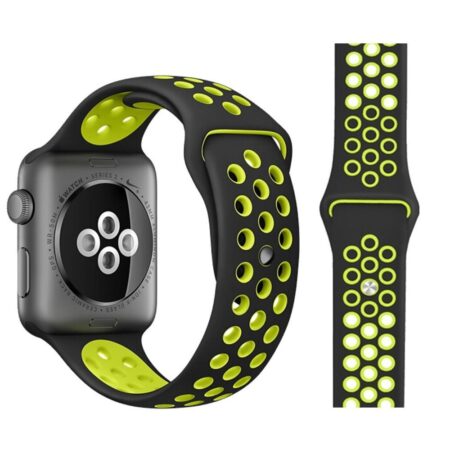 Apple Watch To-Farvet Silikone Smartwatch Rem (SE/40/38mm) - Sort / Neon Grøn