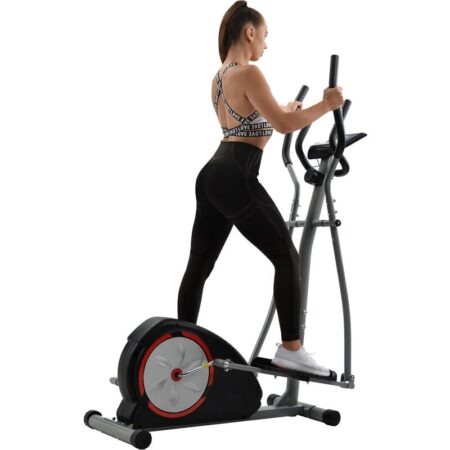 Elliptical Cross Trainer, 8 Level Magnetic Resistance, with LCD Digital Monitor and Pulse Rate Grips, Magnetic Smooth Quiet Driven, Black Red