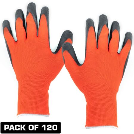 Excel Pro-Series Tough Light Grip Builder Gloves Orange Sandy Latex Coated Polyester Large Pack of 120