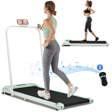 Folding Treadmill 2 in 1, Electric Walking Running Machine 1-6KM/H with Bluetooth, Remote Control, LCD Display, Green