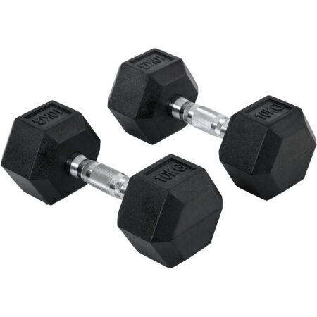 HOMCOM Hexagonal Rubber Dumbbell Sets Ergo Weight Fitness Gym Workout Pair 2x10kg - Black