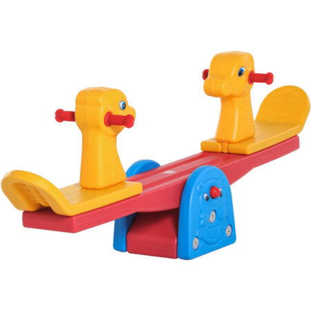 HOMCOM Kids Seesaw Safe Teeter Totter 2 Seats with Easy-Grip Handles Multicolor - Multi-colored