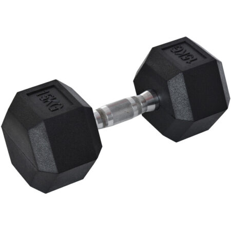 Homcom - 15KG Single Rubber Hex Dumbbell Portable Hand Weights for Home Gym - Black