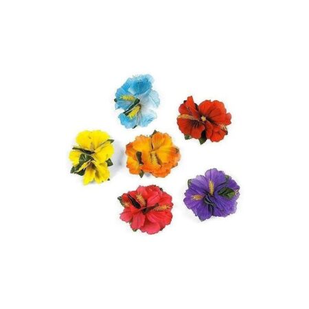 Hula Girl Hibiscus Color Assorted Flower Island Theme Hair Clips Event Decoration Supplies (12 Pack)