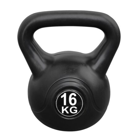 Kettlebell 16 kg - Plast - til indendørs og udendørs - Sort