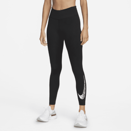 Nike Swoosh Run-løbeleggings i 7/8-længde med mellemhøj talje til kvinder - sort