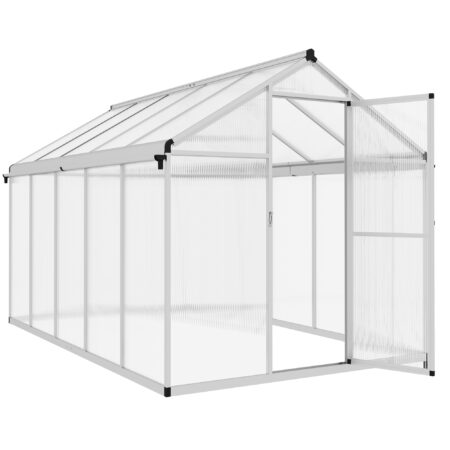 Outsunny 6 x 10ft Polycarbonate Greenhouse with Rain Gutters, Large Walk-In Green House with Window, Garden Plants Grow House with Aluminium