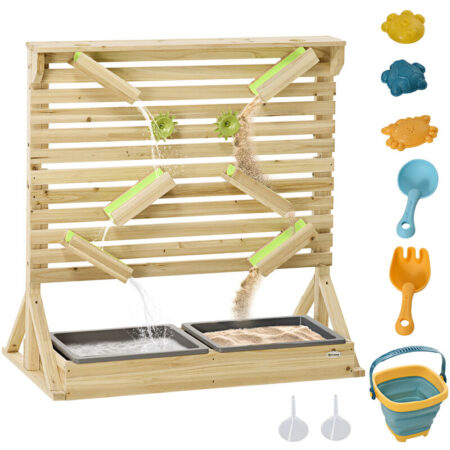 Outsunny - Kids Running Water Playset w/ Sink Toys, Water Carts, Tracks - Natural wood finish