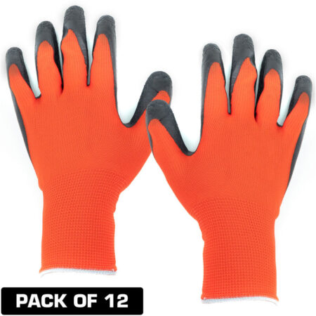 Pro-Series Tough Light Grip Builder Gloves Orange Sandy Latex Coated Polyester Large Pack of 12 - Excel