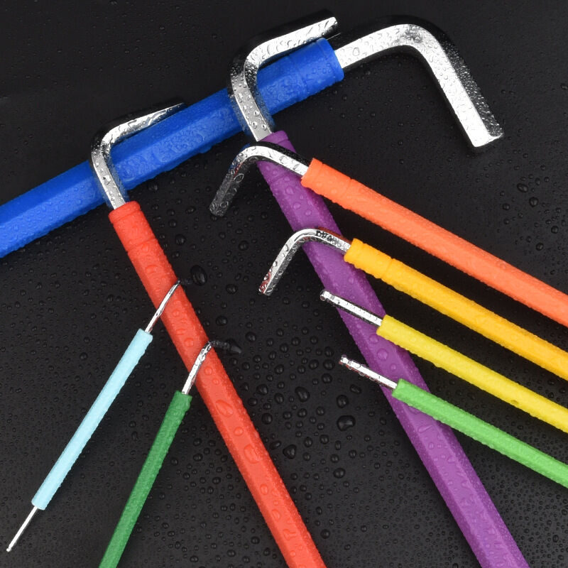 Set of 9 extra long soft grip hex keys, hex diamond (Hex Plus) with color coding - 1.5 mm - 10 mm
