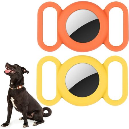 Silicone dog collar for gps tracking locator, compatible protective cover, safety and loss prevention, dog and cat collar bracket (orange)
