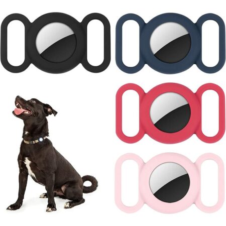 Silicone dog collar for gps tracking locator, compatible protective cover, safety and loss prevention, dog or cat collar bracket (4 colors)