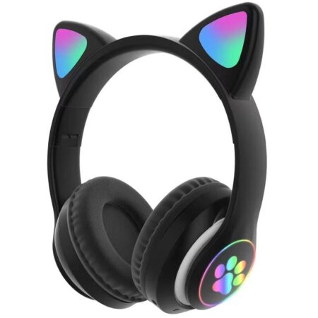 Wireless Gaming Headset, Bluetooth 5.0 Cat Ear LED Lighting Cat Ear Gaming Headset, Foldable and Stretchy Reducing Headphones with Noise Cancelling
